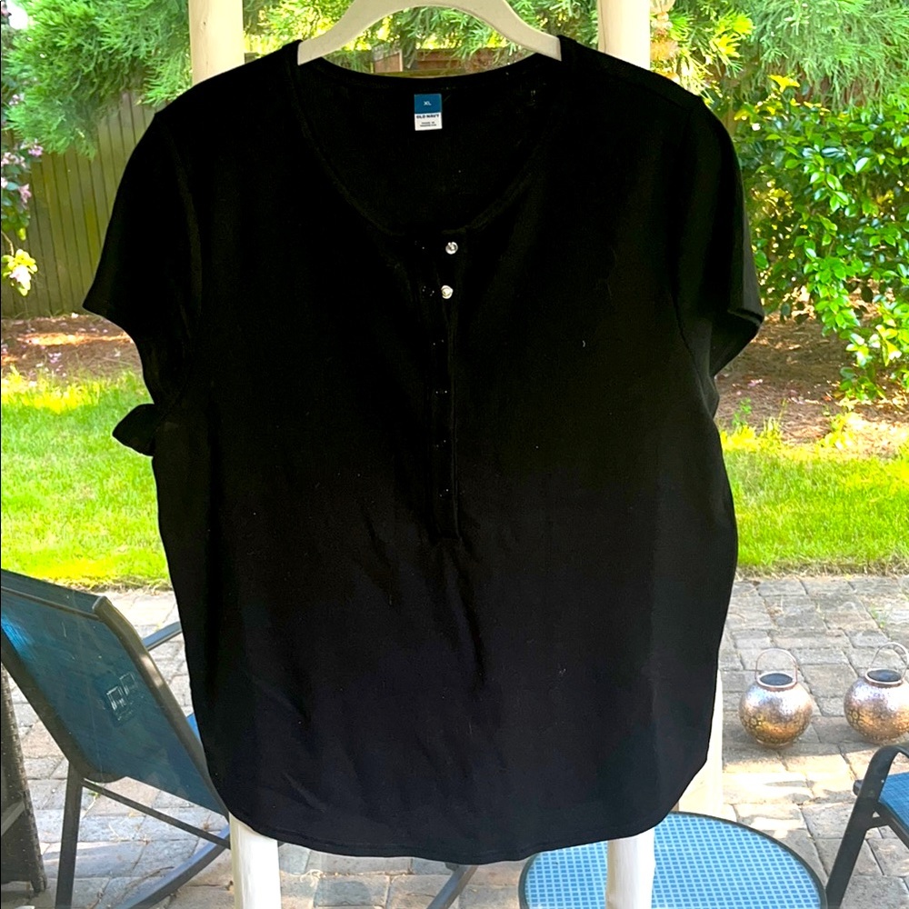 Old Navy Black Mandarin Collar Polo Blouse